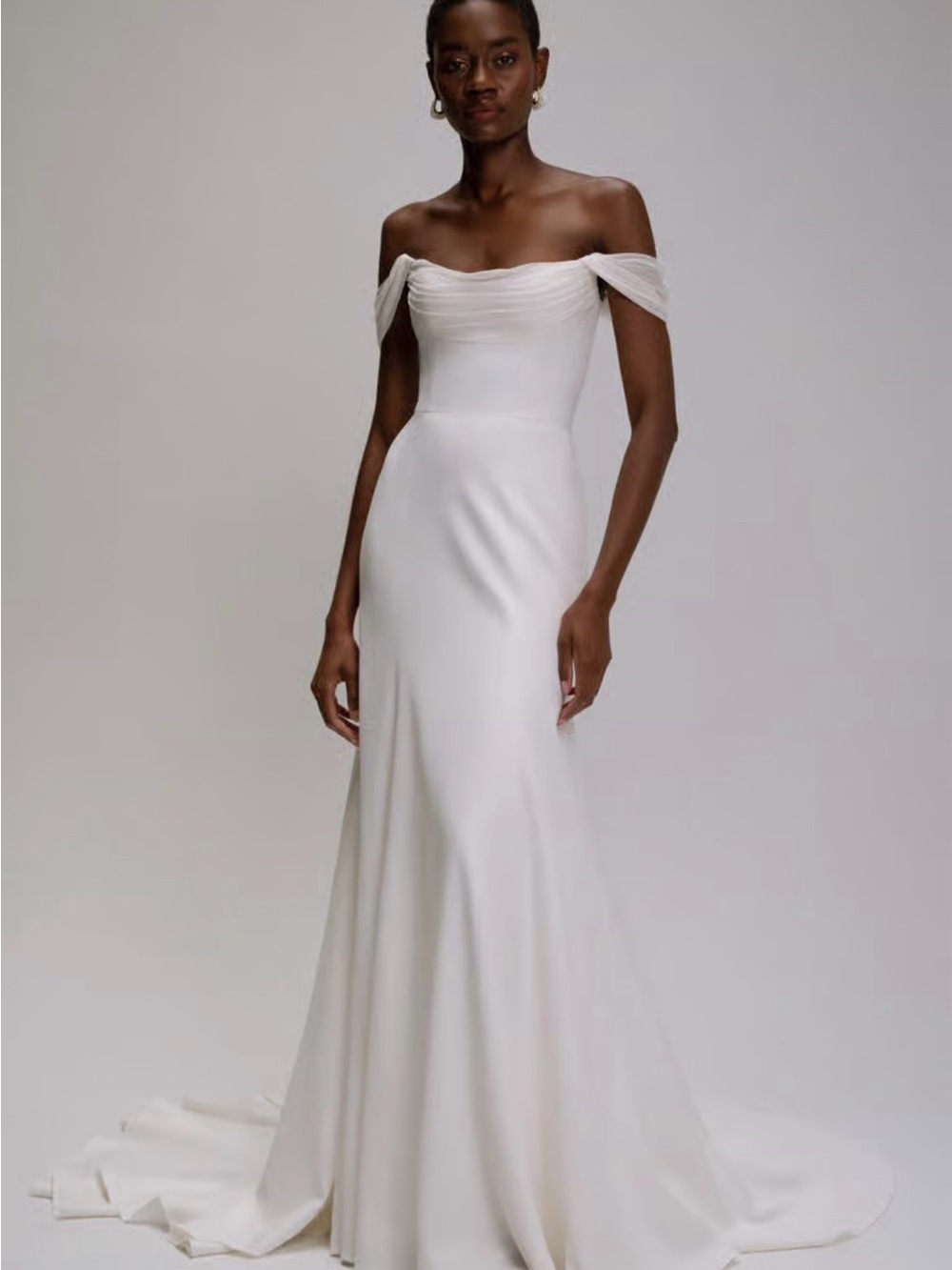 Jenny Yoo Ivory Off-the-Shoulder Crepe Wedding Dress